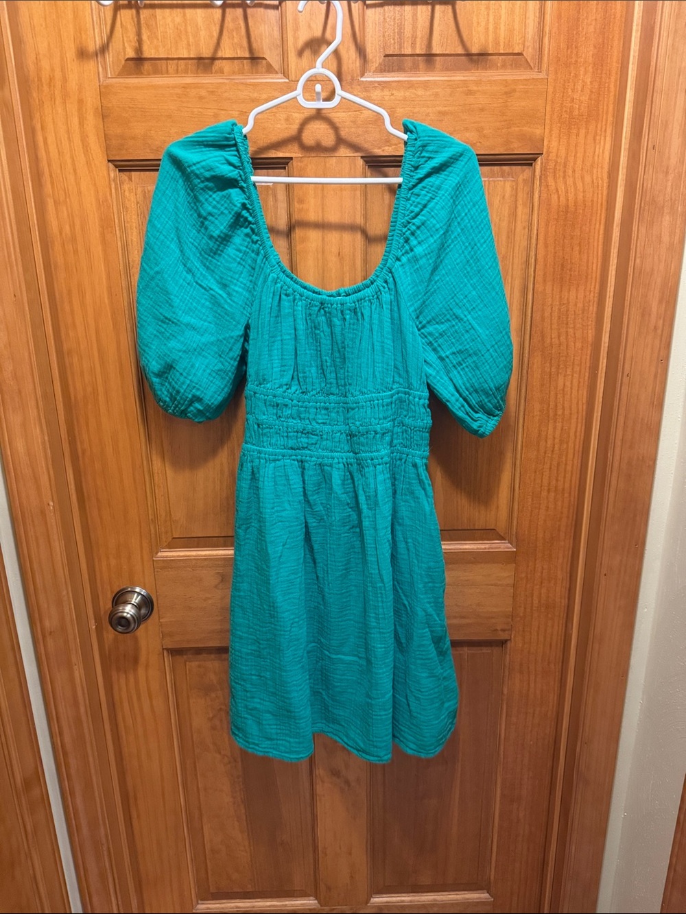GAP Teal Puff-Sleeve Mini Dress